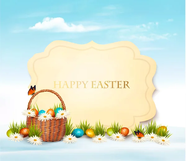 Boldog húsvéti háttér. Tojást egy kosárban. Vektor. — Stock Vector