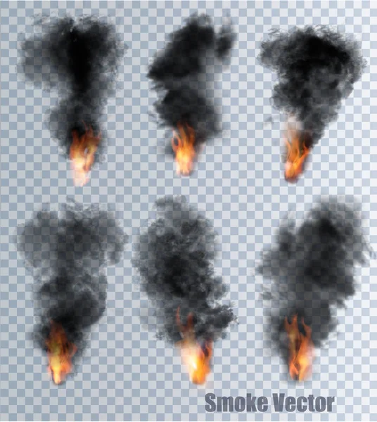 Flammes avec des icônes vectorielles de fumée. Vecteur . — Image vectorielle