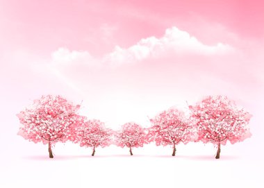 Pembe çiçek açan sakura ağacı ile bahar doğa arka plan. Vecto