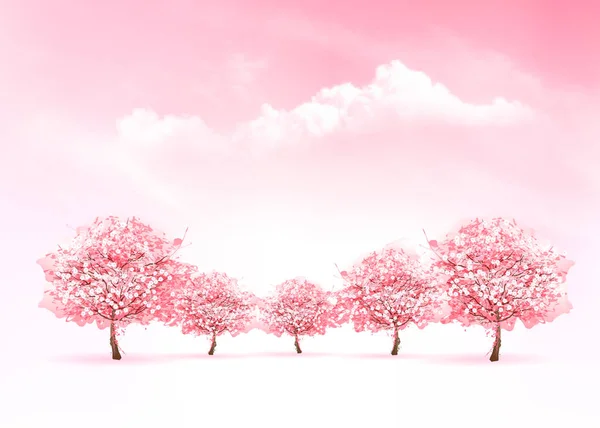 Fundo da natureza primavera com uma árvore sakura florescendo rosa. Vecto. — Vetor de Stock