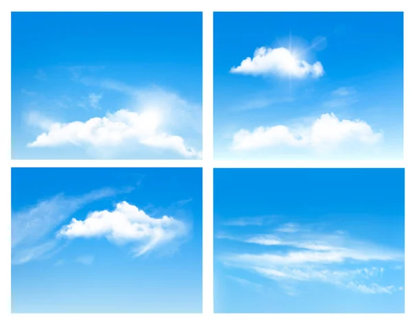 Sammlung von Hintergründen mit blauem Himmel und Wolken. Vektorrückwärts — Stockvektor