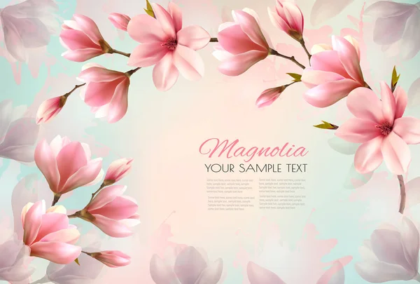 Fondo de primavera abstracto con hermosas ramas de magnolia. Vec — Archivo Imágenes Vectoriales