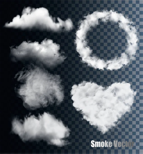 Ensemble de fumée et de nuages transparents différents. Vecteur . — Image vectorielle