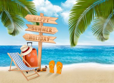 Sahil tatil vektör. Seyahat öğeler sahilde. 
