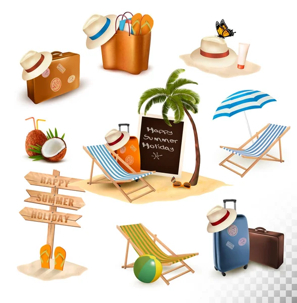 Conjunto de ícones relacionados com férias. Vetor . — Vetor de Stock