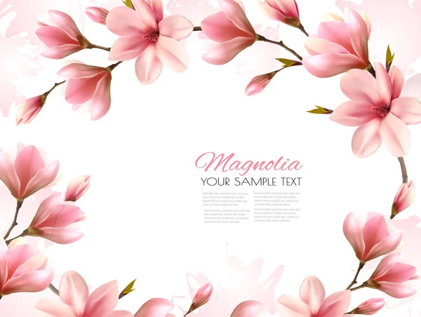 Természet tavaszán háttér gyönyörű magnolia ágak. Vecto — Stock Vector