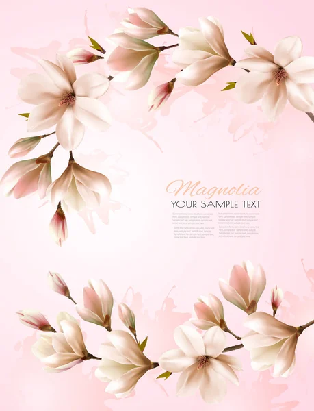 Tavaszi absztrakt háttér gyönyörű magnolia ágak. Vec — Stock Vector