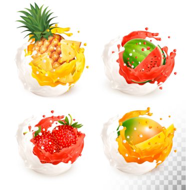Süt ve jiuce sıçrama meyve topluluğu. Mango, ananas