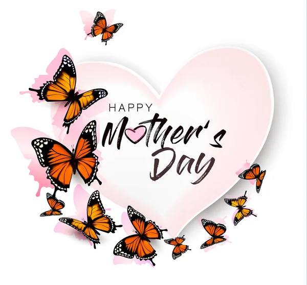 Happy Mother 's Day background with beautiful butterflies and hea — стоковый вектор