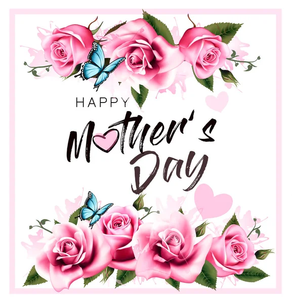 Поздравление с Днем матери фон с красивыми розовыми розами — стоковый вектор