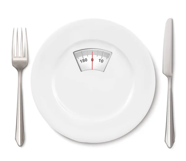 フォークと S プレートで食事の代わりに Diet.Scale の概念 — ストックベクタ