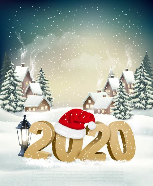 Nieuwjaarsvakantie achtergrond met 2020 en Santa Hat. Vector. — Stockvector