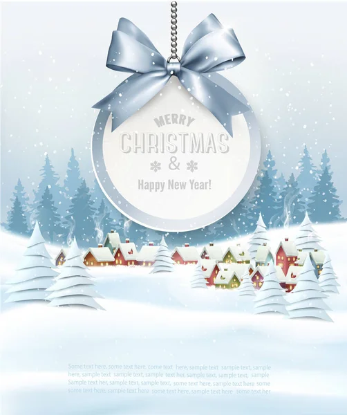 Рождественский фон с получением открытки и зимний ландшафт — стоковый вектор