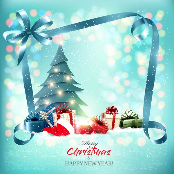 圣诞及新年佳节快乐背景及魔盒, — 图库矢量图片