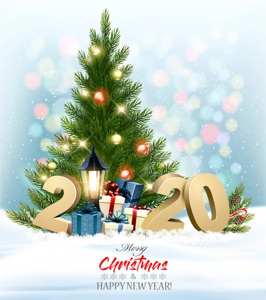 Holiday Christmas bakgrund med en färgglad presenter och Garlan — Stock vektor