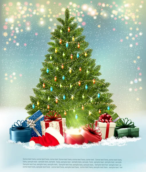Sfondo vacanza con albero di Natale e scatole regalo colorate V — Vettoriale Stock