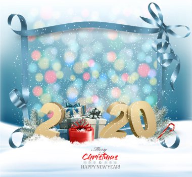 2020 yılının Noel arkaplanı, hediye kutuları ve...