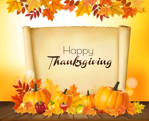Happy Thanksgiving background dengan sayuran musim gugur dan colorfu - Stok Vektor