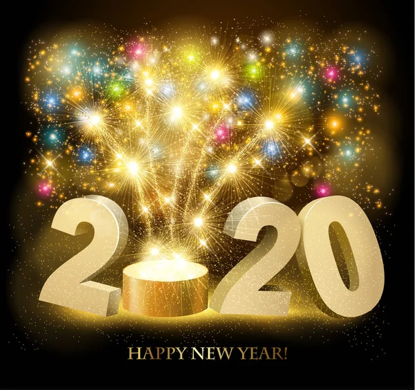 Feliz Año Nuevo con 2020 y fuegos artificiales. Vector — Archivo Imágenes Vectoriales