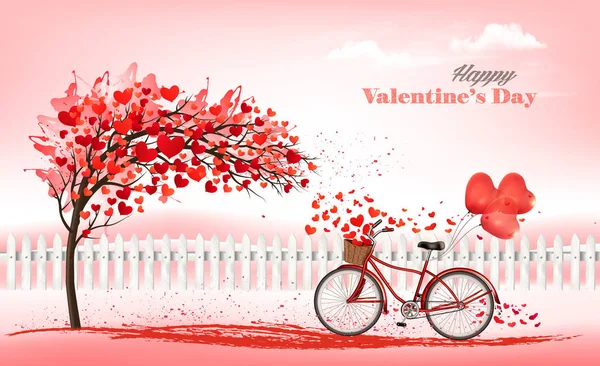Un fond rose de Saint Valentin de vacances. Arbre en forme de coeur — Image vectorielle
