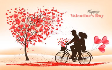 Holiday Valentine's Day background. Tree with heart-shaped leave clipart