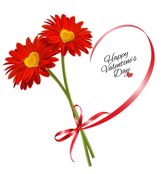 Valentine's Day background Two red flowers with heart shaped rib — ストックベクタ