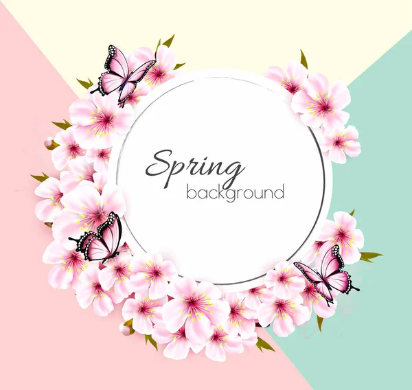 Spring Nature Background Pink Sakura Blossom Vector — Stock Vector