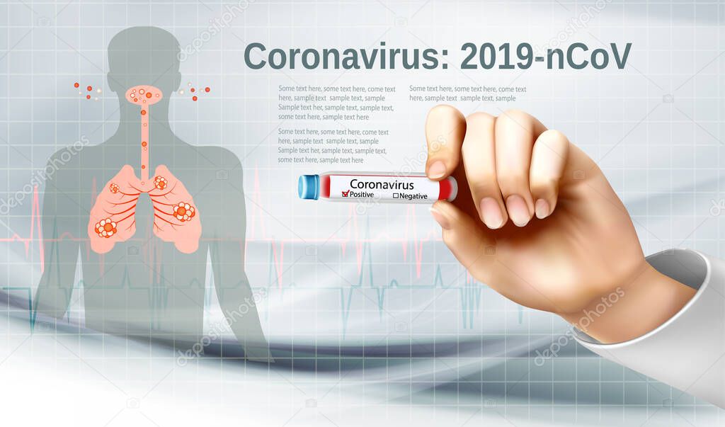 Coranavirus background with nurse holding tube with pasitiv test. Vector