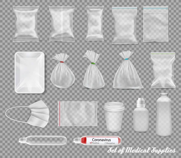 Polipropilén Műanyag Csomagolás Orvosi Eszközök Zsák Tálca Csésze Palack Doboz — Stock Vector