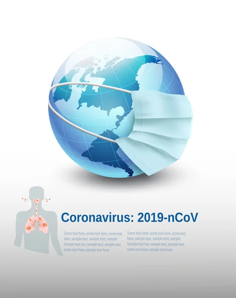 Coronavirus Covid Erdglobus Mit Medizinischer Schutzmaske Isoliert Vektorillustration — Stockvektor