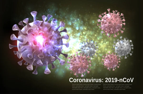 Coranavirus Panorama Bakgrund Med Virus Covid Molekyler Vektorillustration — Stock vektor