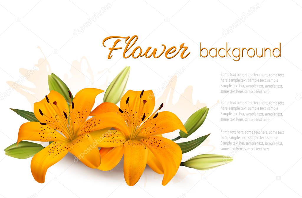 Flower Background With Beautiful Lilies. Vector.