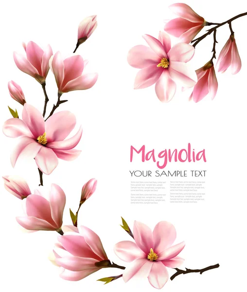 Natuur Achtergrond Met Prachtige Magnolia Takken Vector — Stockvector