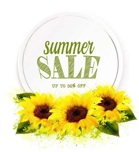 夏季销售背景为黄色向日葵 — 图库矢量图片
