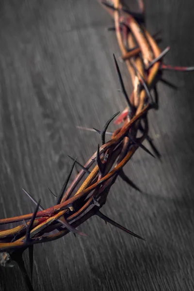 View of branches of thorns woven into a crown depicting the cruc — Stock Photo, Image