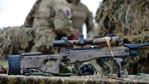 GALATI, ROMANIA - APRIL 22: UK sniper solder with Barrett 98 Bra