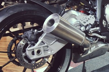 Bucharest, Romanya - 25 Şubat: Egzoz motosiklet detay 