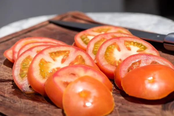 Fresh sliced tomatoes close up shot