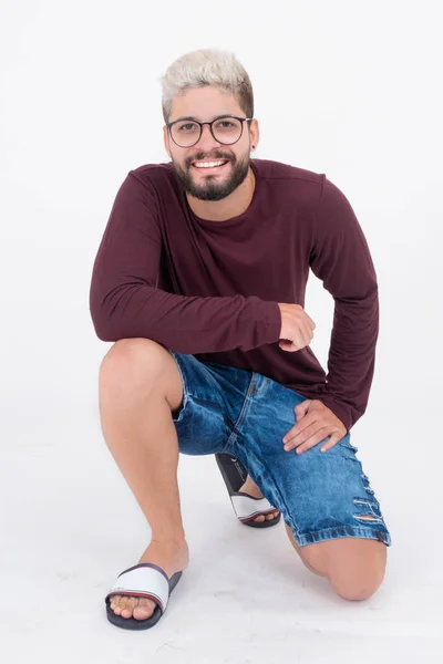 Homem Com Barba Isolada Sobre Fundo Branco — Fotografia de Stock