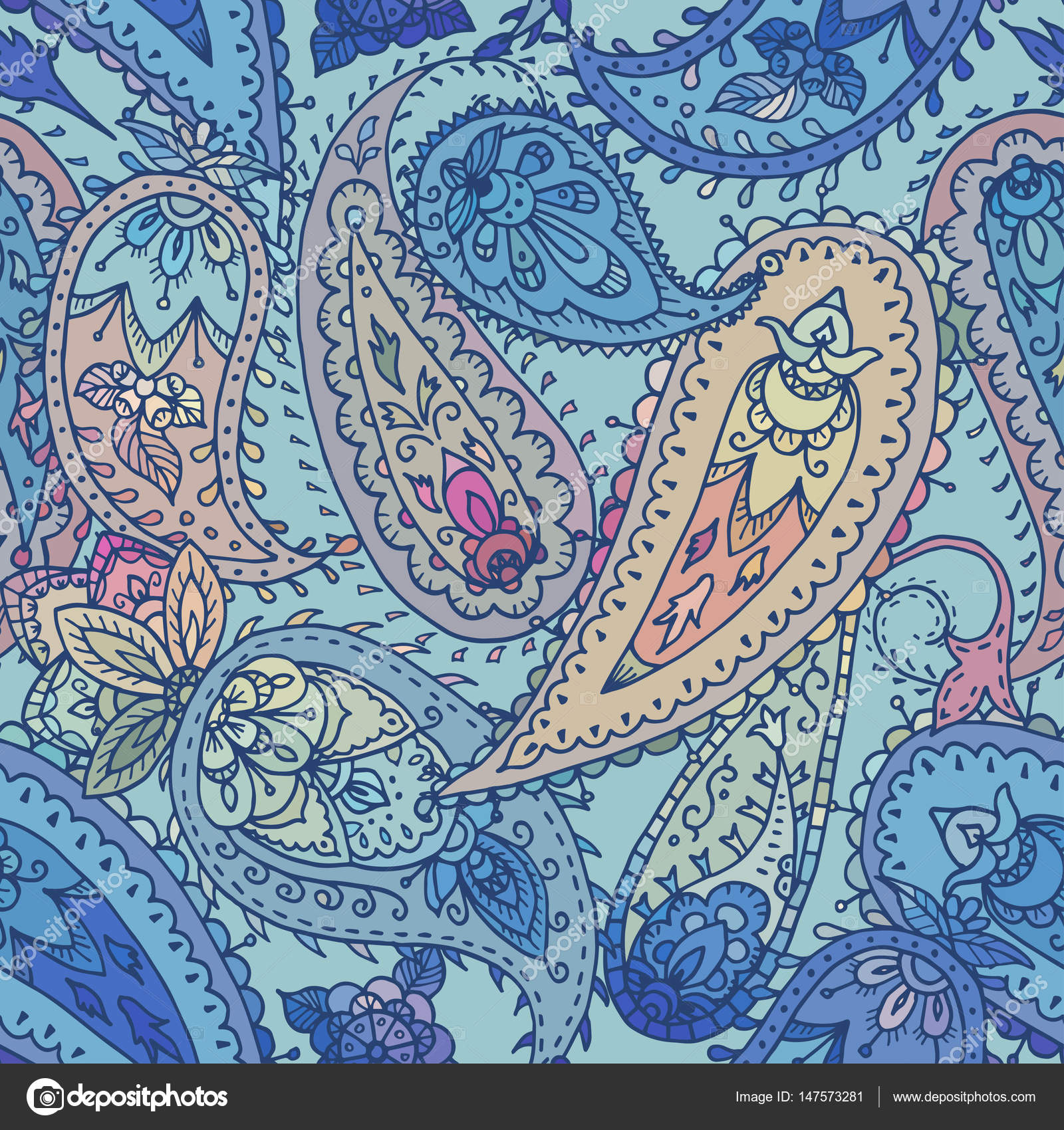 Seamless Pattern Based On Traditional Asian Elements Paisley By D63