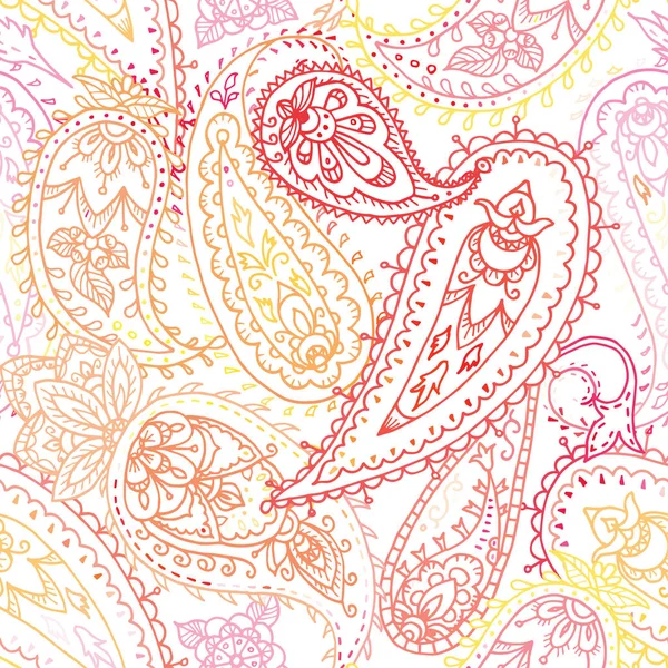 매끄러운 다채로운 인도 꽃 페이즐리 패턴, 섬유 프린트. — 스톡 벡터