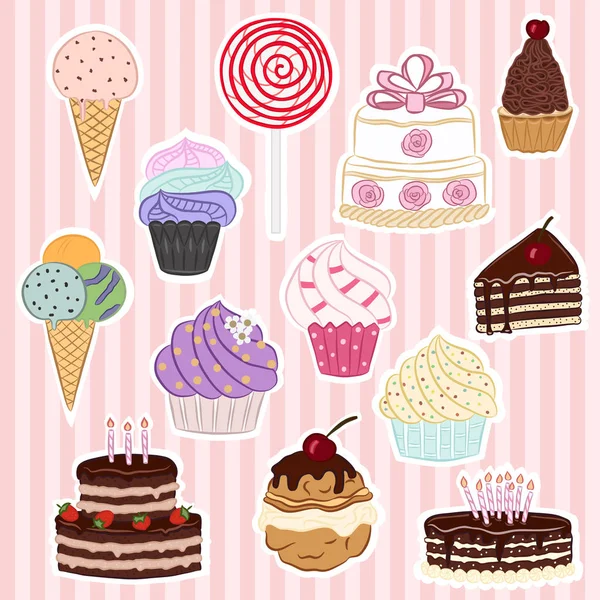 Nahtloses Muster mit handgezeichneten Cupcakes — Stockvektor