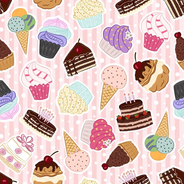 Nahtloses Muster mit handgezeichneten Cupcakes — Stockvektor