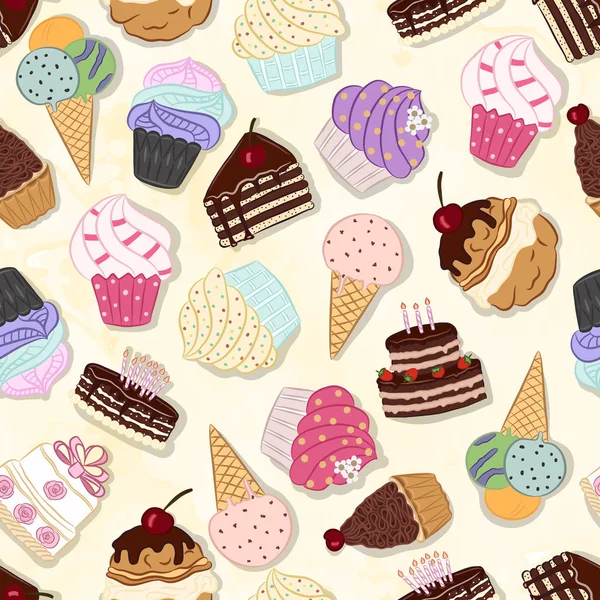 Naadloos patroon met handgetekende cupcakes — Stockvector