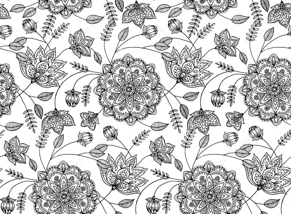 Floral seamless pattern, textile print.