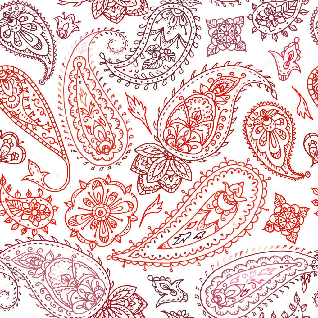 Seamless colourful indian floral paisley pattern, textile print.