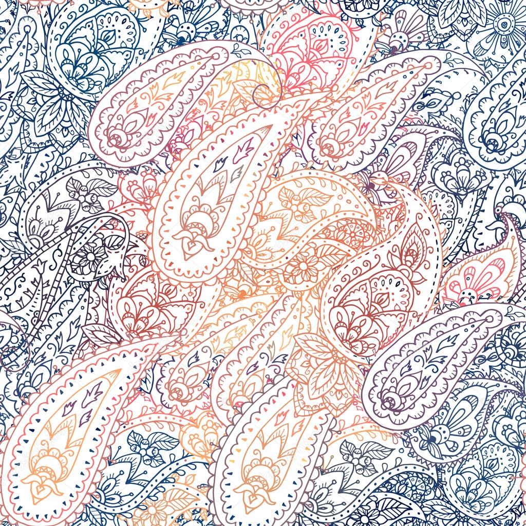 Seamless colourful indian floral paisley pattern, textile print.