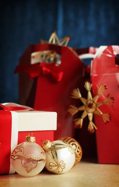 Christmas card with gift boxes — Stock Photo, Image