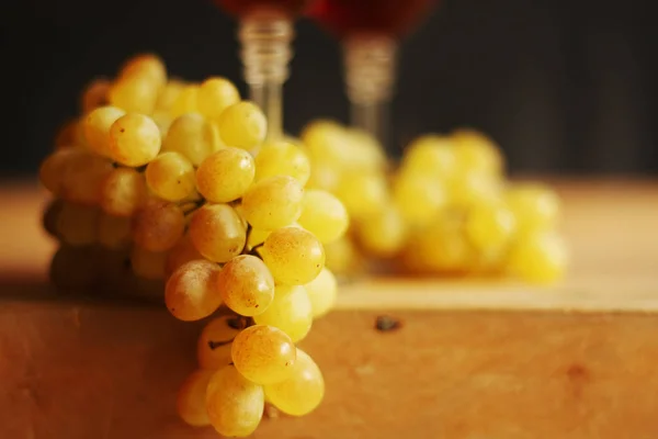 Druif tak en wijn goblet — Stockfoto