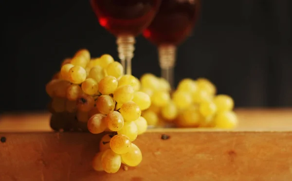 Grape branch and wine goblet — Stock Photo, Image